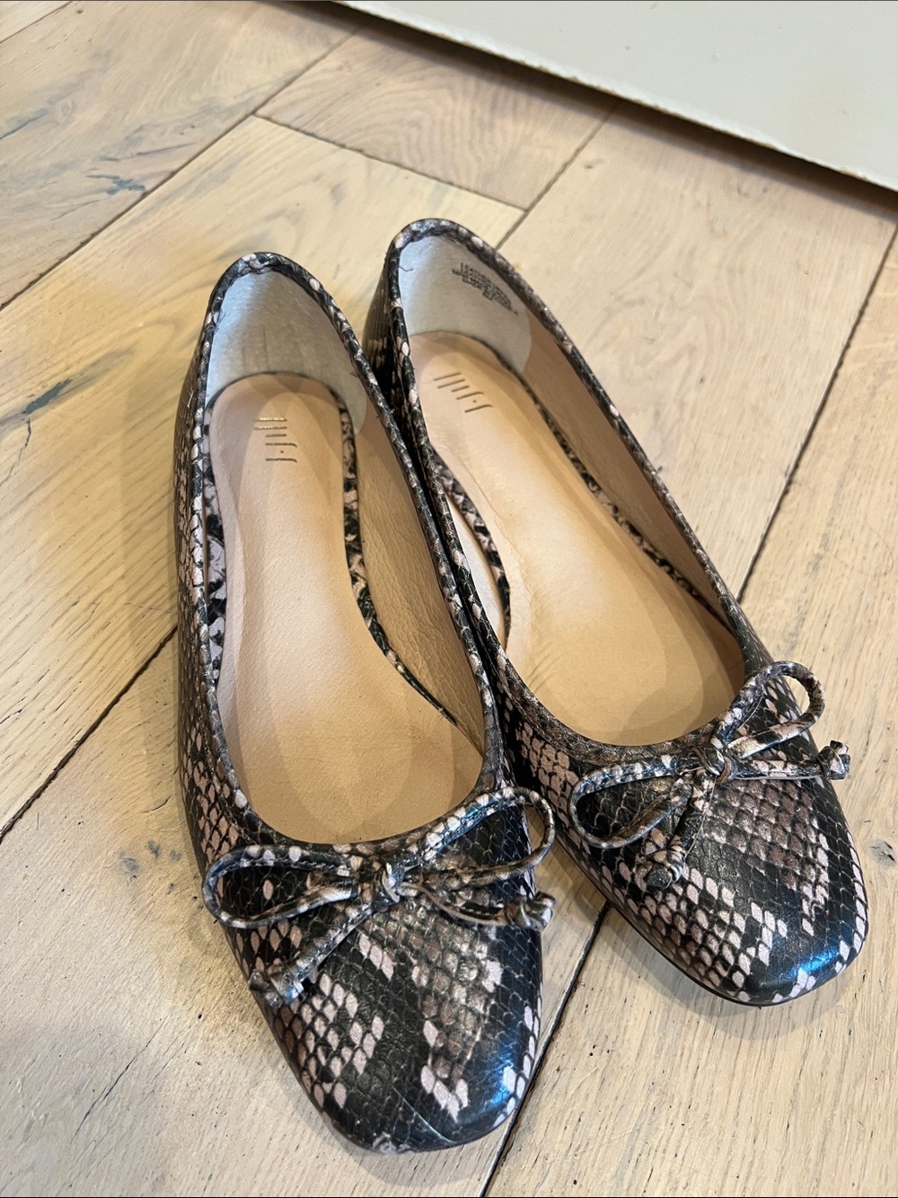 J. Jill Snake-Print Ballet Flats in Black and Cream